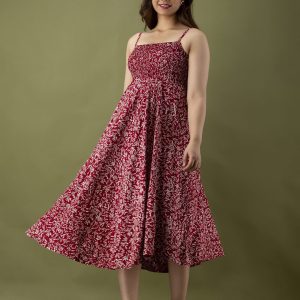 Floral Print Fit & Flare Cotton Midi Dress